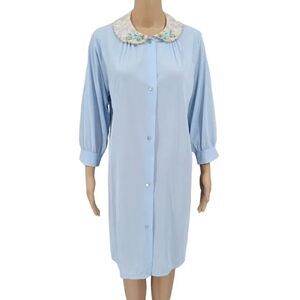 Deena Styled in California Vintage Blue  Grandmacore Nightgown Cream Lace Collar